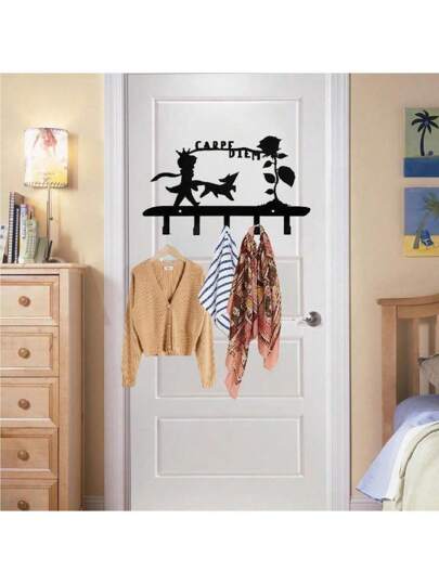 HELLOYOUNG 1pc Metal Key Holder For Key Holder For Wall, Key Organizer Rack With 5 Hooks Black Metal Key Organizer Rack Hanger Home Decor