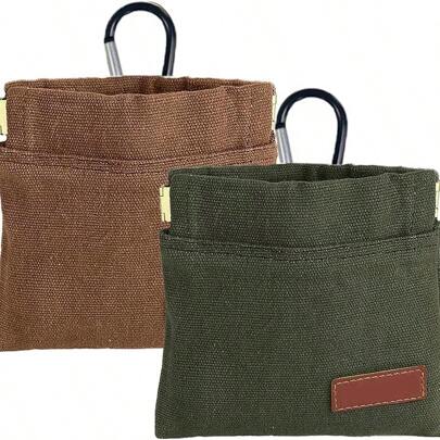 1pc Dog Treat Bag, Pocket-Sized Pet Training Pouch, Canvas Material, Hands-Free Walking Bag With Carabiner, Self-Closing Pet Food/Snack Reward, Suitable For Small Dogs Traveling Or Outdoor Use Dog Treat Bag Dog Treat Pouch Dog Walking Bag Pouch