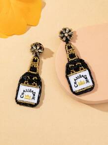 WinLeaf 1 对新年庆祝酒瓶耳环，手工串珠刺绣香槟耳环 - 彩色 - 查看 3