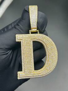 1pc Square Letter Pendant Necklace With Cubic Zirconia In Brass, 26 Letters A-Z For Hiphop, Casual, Daily Wear, Includes 1 O-Shape Chain - Multicolor - View 21