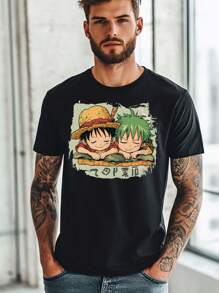 One Piece Anime Graphic T-Shirts Two Anime Characters Sleeping With Their Arms Crossed 100% Cotton 220g Summer Tops Streetwear