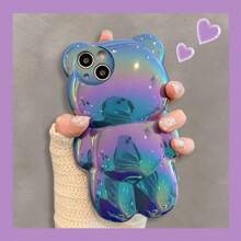 Cute Holographic 3D Bear Design Phone Case Compatible With Iphone 14 Pro Max, IPhone 13, 12Pro, 11