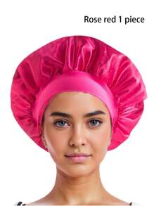 1入寬邊高彈性美容浴帽，多種顏色可選，女士護髮絲綢睡眠帽 - 彩色 - 查看 9