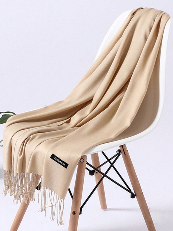 1pc Women's Lightweight Tassel Large Size Scarf, Elegant & Versatile Thin Shawl, Soft Warm Windproof Headscarf Suitable For Daily Wear, Dining, Dating, All Season