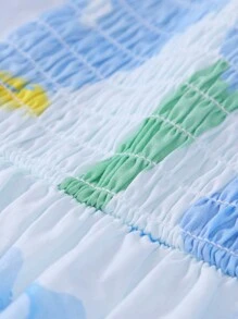 Annil 女童花卉印花方领荷叶边袖宽松可爱罩衫连衣裙 - 藍色 - 查看 5