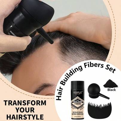 Goiple 3件装增发纤维套装，包含按压泵、优化器、27.5克天然增发纤维，适用于头发稀疏人群，瞬间增加头发和胡须的蓬松度和丰盈度，是感恩节、圣诞节、节日送礼佳品。