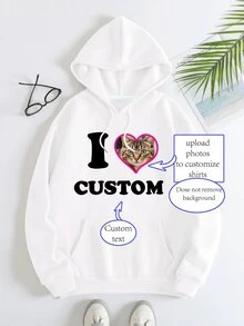 Áo nỉ thể thao có mũ trùm đầu dành cho nữ, ngày lễ tình nhân, tùy chỉnh theo yêu cầu - trắng - Xem 1