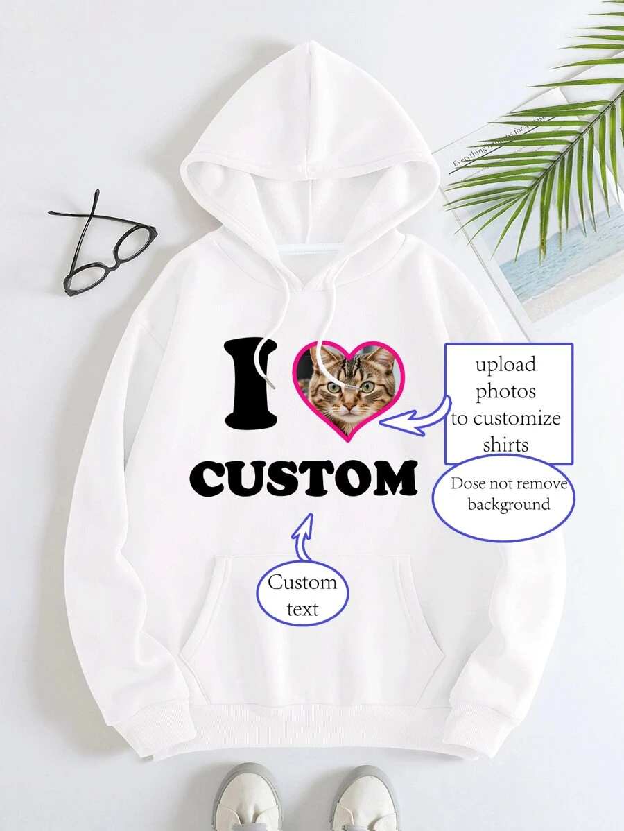 Áo nỉ thể thao có mũ trùm đầu dành cho nữ, ngày lễ tình nhân, tùy chỉnh theo yêu cầu - trắng - Xem 1