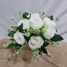 Artificial Button Bouquet With 7 Flowers For Party, Wedding, Home And Photo Decoration - White - View 5