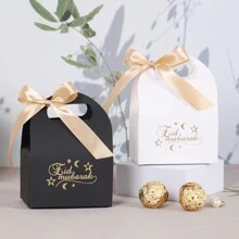 10个装礼品盒包装糖果盒星月图案穆斯林节日派对装饰用品黑白袋，节日 - 6.5*10*13cm - 查看 1