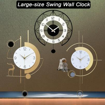 1pc Gold Swinging Wall Clock, Large Size Metal, Silent Movement, Pastoral Style Garden Decor, Modern Creative Timepiece For Indoor And Outdoor Use Room Decor Clock Wall Bedroom Decor Dormitory Decor Back To School Home Decor