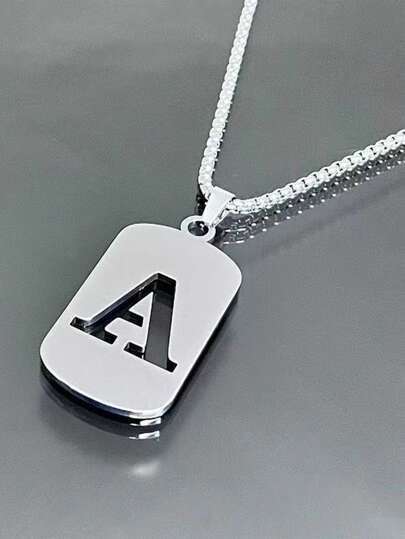 1pc A-Z 26 Letter Pendant Necklace, Titanium Steel Chain, Unisex Student Couple Accessories, Minimalist & Versatile Design,