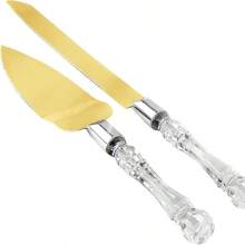2 Pcs Wedding Cake Cutting Set, Stainless Steel And Acrylic Faux Crystal Handle, Cake Knife And Spade Set For Wedding, Birthday, Party, Anniversary - Multicolor - View 11