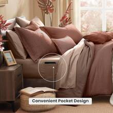 Melex Reversible Comforter Set, Bedding Sets 7 Pieces, Cationic Dyeing Bed In A Bag With Comforter, Sheets, Pillowcases & Shams - 紅陶 - 查看 4