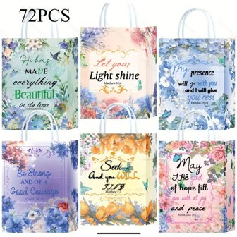 24/48/72 Pcs Floral Bible Verse Gift Bags With Handles - Bulk Inspirational Christian Church Paper Tote Bags, Suitable For Wedding, Birthday, Baptism, First - Bulk Set For Women