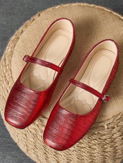 Oxford oxford casual cu vârf pătrat la modă pentru femei, pantofi Mary Jane roșii versatili pentru birou, activități în aer liber, primăvară/toamnă