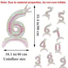 MECRLA 1 个透明彩色皇冠形数字气球带支架，非常适合生日派对、周年纪念、摄影道具、房间和户外装饰， - 透明炫彩-底座皇冠數字 - 查看 2