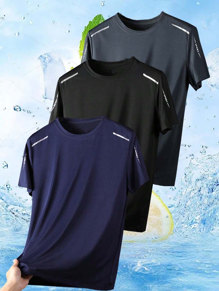 3pcs Short Sleeve T-Shirts, Lightweight, Loose, Casual, Half Sleeve, Cool, Outdoor Sports, Running, Workout, Breathable Crew Neck Tees - Multicolor - View 1
