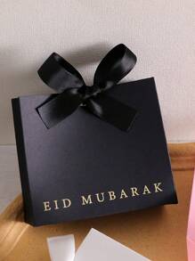 5 piezas, Cajas de regalo mini laminadas Eid Mubarak, negras, blancas y rosas clásicas, con cinta elegante, tamaño: 11,5 * 10 * 4,5 cm - Perfectas para regalar caramelos, chocolates y pequeños recuerdos