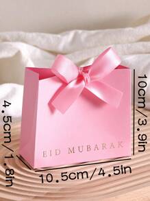 5 piezas, Cajas de regalo mini laminadas Eid Mubarak, negras, blancas y rosas clásicas, con cinta elegante, tamaño: 11,5 * 10 * 4,5 cm - Perfectas para regalar caramelos, chocolates y pequeños recuerdos