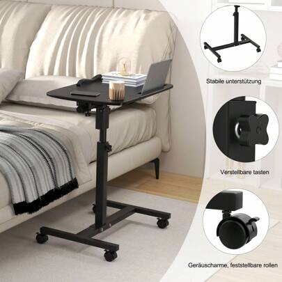 Bureau d'ordinateur pliable et hauteur réglable, Table d'appoint avec deux plateaux 40x40+40x20cm, Bureau Debout multi-usage avec bande antidérapante / fente de tablette / Porte-tasse / un petit tiroir, Facile à déplacer avec Roulettes rotatif 360°,  Taille Pliant pour gain de place, Couleur disponible: Marron / Chêne / Blanc /Noir, 60x40x89cm