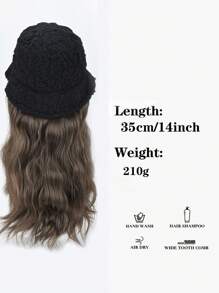 قطعة واحدة من الباروكة ذات الشعر الأسود الطويل مع قبعة، باروكة ذات تصميم مموج من الصوف الحملي لتغطية الرأس بالكامل، مناسبة للاستخدام اليومي