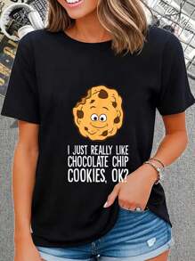 100% Cotton I Just Really Like Chocolate Chip Cookies Ok? Funny Cookies T-Shirt - Black - View 1