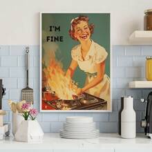 Cuadro decorativo opcional para la cocina - Póster de lienzo vintage de los años 50 con ama de casa cocinando, decoración para el hogar y la oficina, perfecto para la decoración de habitaciones, arte de pared con marco - Multicolor - Ver 3