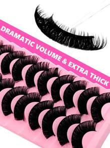Rikuaild 10 Pairs D Curl Fluffy Thick Russian Strip Lashes Mega Volume Faux Mink Lashes Eye Lifting Look Extension Dramatic Look Full Eyelash Strip Strip Lashes, Lashes, Eyelashes, Fake Lashes