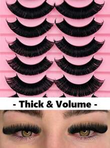 Rikuaild 10 Pairs D Curl Fluffy Thick Russian Strip Lashes Mega Volume Faux Mink Lashes Eye Lifting Look Extension Dramatic Look Full Eyelash Strip Strip Lashes, Lashes, Eyelashes, Fake Lashes