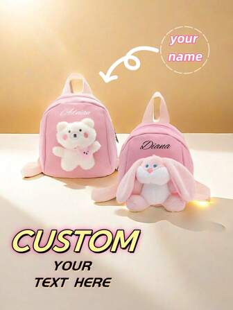 A Custom Bag With A Personalized Name Or Holiday Message. Customize Your Own Backpack, Mini Cartoon Casual Cute Bunny Bear Backpack School Bag, You Can Customize Name, Letters, Lucky Numbers, Etc., Very Suitable For Daily Adaptation To School, Dance Class, Travel, And Birthday Gifts Friends Daughters. It Is Memorable. Packages, Christmas Gifts, New Year Etc. Prints Are Randomly Placed.Pendant Random