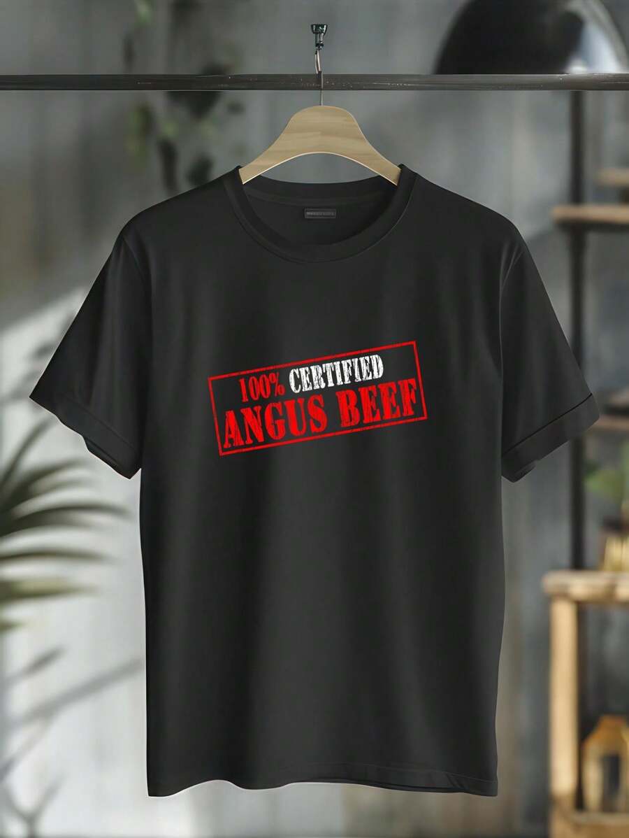 100% Cotton 100% CERTIFIED ANGUS BEEF Cattle Vintage Stamp Logo Gift T-Shirt - Black - View 1