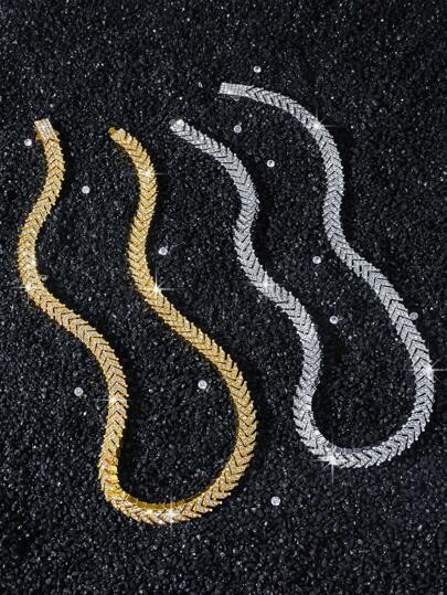 1pc Men's Hip Hop Style Fully Rhinestone Fish Tail Chain Necklace