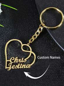 1pc Custom Heart Double Name Keychain, Stainless Steel Custom Heart 2 Names Couple Keychain, Simple Name Pendant Keychain Unique Charm Decoration Bag Charms, Valentine's Day Gift For Her, Birthday Gift, Christmas Gift