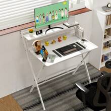 Folding Computer Desk With 2 Levels For Living Room, Bedroom And Office, Portable For Travel In Car, 80x50x107cm, Color Available: Brown / Oak / White / Black