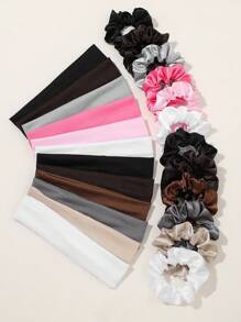 12pcs/Set Solid Color Simple Casual Women Hair Accessories Set, Hair Band + Hair Ties, Suitable For Daily Life, Sports, Yoga