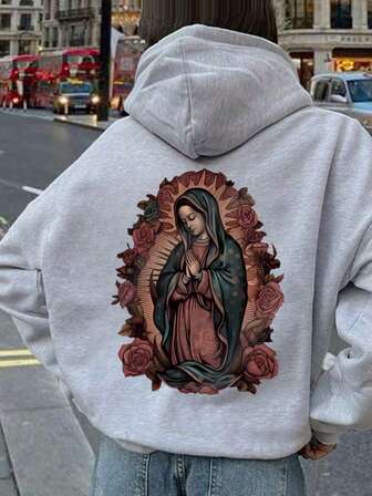 1 pièce sweat-shirt à capuche imprimé décontracté pour préadolescentes, doublure thermique chaude, style de rue pour l'extérieur, automne/hiver