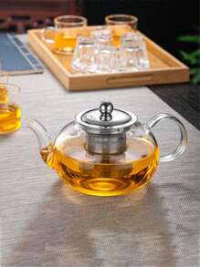 1pc Thick Heat-Resistant High Borosilicate Glass Tea Set With Steel Infuser, Transparent Flower Tea Pot