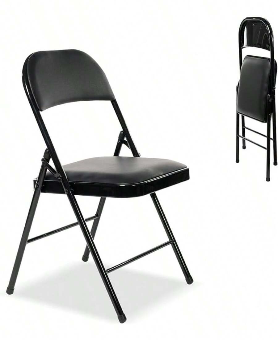 4 Pack Folding Chairs With Padded Seats, Padded Folding Chair With Steel Frame For Events Home Office, Pu Leather Folding Chair Black - màu đen - Xem 1