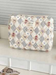 Bolsa de cosméticos vintage con forma de rombo de oso de peluche, estuche de maquillaje con cremallera, tela acolchada suave y arrugada con estampado, dulce y lindo, bolsa de tocador de uso múltiple para el hogar, viajes, lavado diario, bolsa de viaje de tocador, almacenamiento de maquillaje, bolsa de playa, artículos esenciales para vacaciones, útiles escolares, artículos esenciales de viaje, para mujer, para la universidad, dormitorio, baño