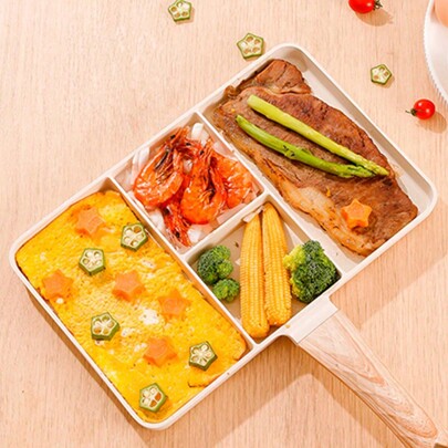 1pc Non-Stick Compartment Baking Tray, 10 Inch 4 Grids Marble Coated Breakfast Pan, Stovetop Safe For Gas, Electric And Induction, PFOA Free, Aluminum