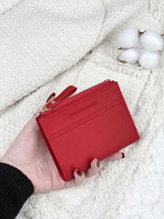 SOUTHLAND&KANGAROO Vinröd väska Charry Röd Väska Vinröd väska, Brevdetalj Vik över Liten plånbok Ficka Plånbok Liten handväska Bifold Slim Damplånbok Lättvikts Portabel Kreditkortsnyckelfodral Kort plånbok Söt Modernt Mode