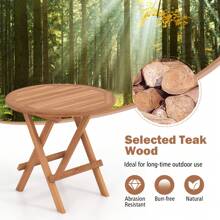 Lifezeal Patio Folding Side Table Indonesia Teak Wood Round Slatted Tabletop Portable Camping