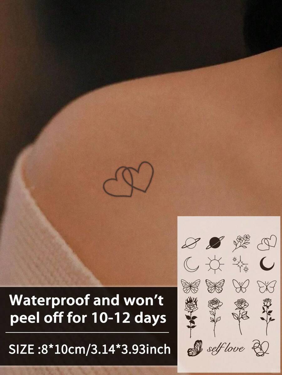 1Pc Simple Little Pattern Temporary Tattoos Waterproof Sweatproof Last For 1-2 Weeks Realistic Herbal Juice Anti-Friction Non-Reflective Faux Black Fake Tattoos For Woman And Men Tattoo Stickers For Arm, Chest, Leg, Abdomen, Waist Modernist Body Art - Black - View 1