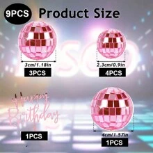 9PCS/17PCS Pink Disco Ball Cake Decorations Reflective Mirror Ball Cake Decorations Suitable For 70s Disco Theme Party Decorations Birthday Holiday Party Decorations