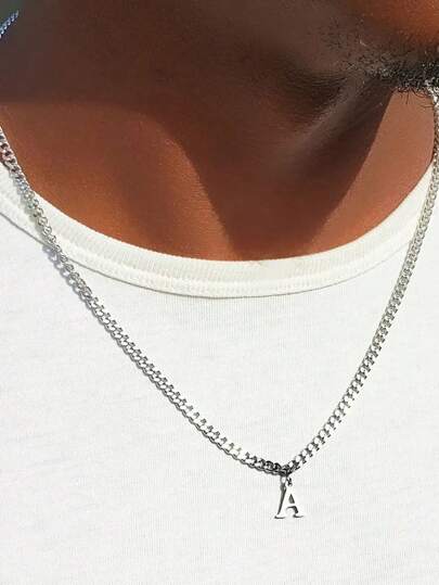 1 Pieza Collar con colgante del abecedario de 26 letras de acero inoxidable, cadena tipo eslabón ancho clásico de 35 mm, apropiado como regalo del Día de San Valentín, para fiesta y uso diario