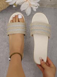 2025 New Arrival Summer Women Fashionable Casual Flat Strap Slide Sandals, Lightweight Easy Wear - Beige - View 1