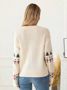 Women's New Year Tops Vintage Casual Pattern Floral Knit Crew Neck Long Sleeve Top Fair Isle Knit Sweater, Autumn/Winter