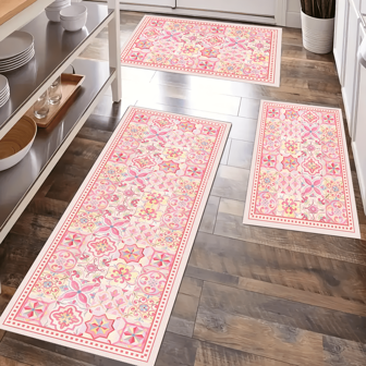 1 st. Poeder Bloemen Tegel Print Bohemian Stijl Diatomiet Keuken Tapijt, Water Absorberende Antislip Antislip Mat - Geschikt Voor Boerderij, Entree, Binnen, Kamerinrichting, Keuken, Eetkamer, Klein Kantoor/Thuiskantoor, Wasbak, Wasruimte