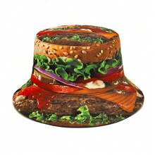 Sombrero de cubo con estampado 3D de hamburguesa, sombrero unisex de hip hop reversible para uso al aire libre